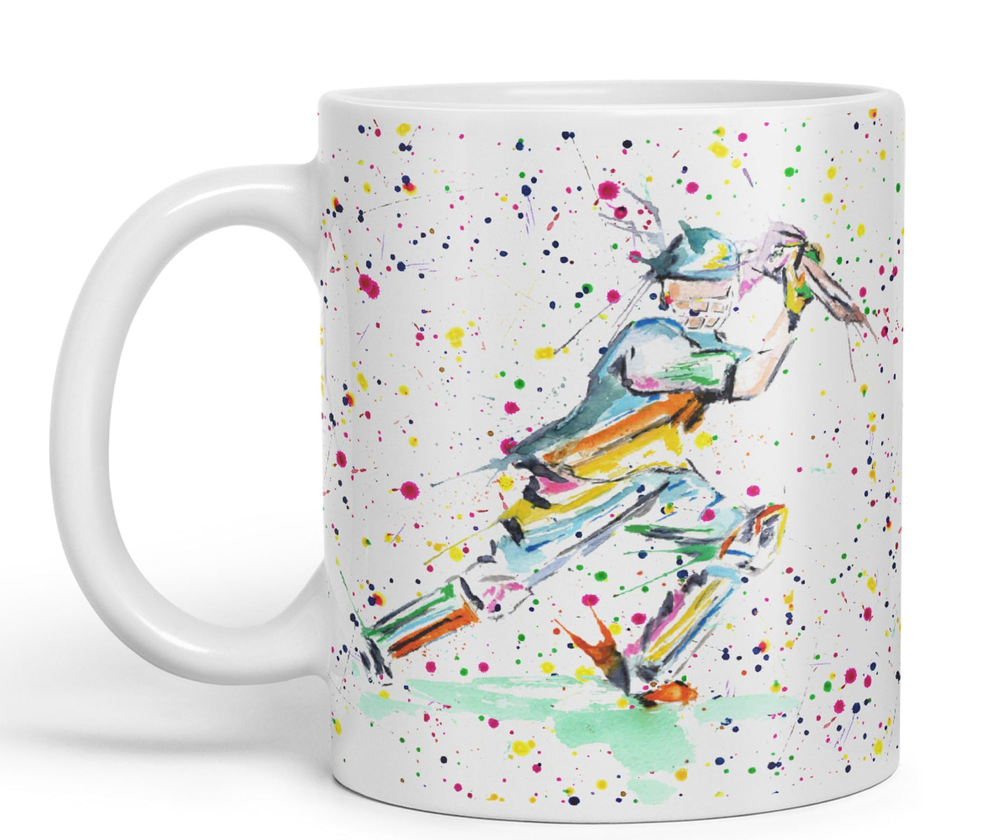 Cricket Sport Sportsmen Watercolour Ceramic Coloured Mug Cup for Tea Coffee Hot brew 330ml 11Oz Gift