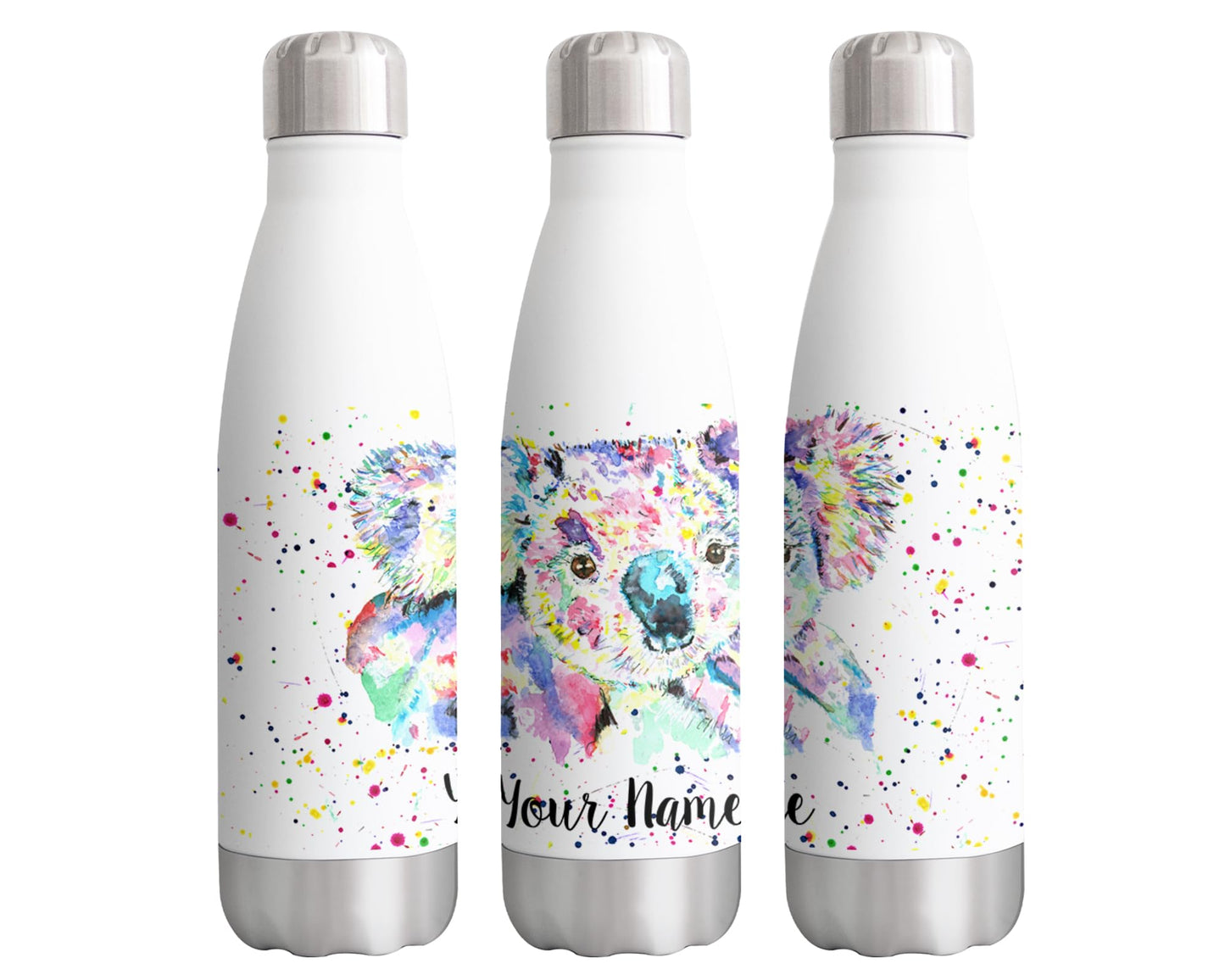 Vixar Koala Personalised Custom Bottle with your Text/name Watercolour Bear Animals Bottle Double Wall Insulated Stainless Steel Sport Drinks 500ml