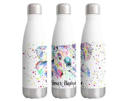 Vixar Koala Personalised Custom Bottle with your Text/name Watercolour Bear Animals Bottle Double Wall Insulated Stainless Steel Sport Drinks 500ml
