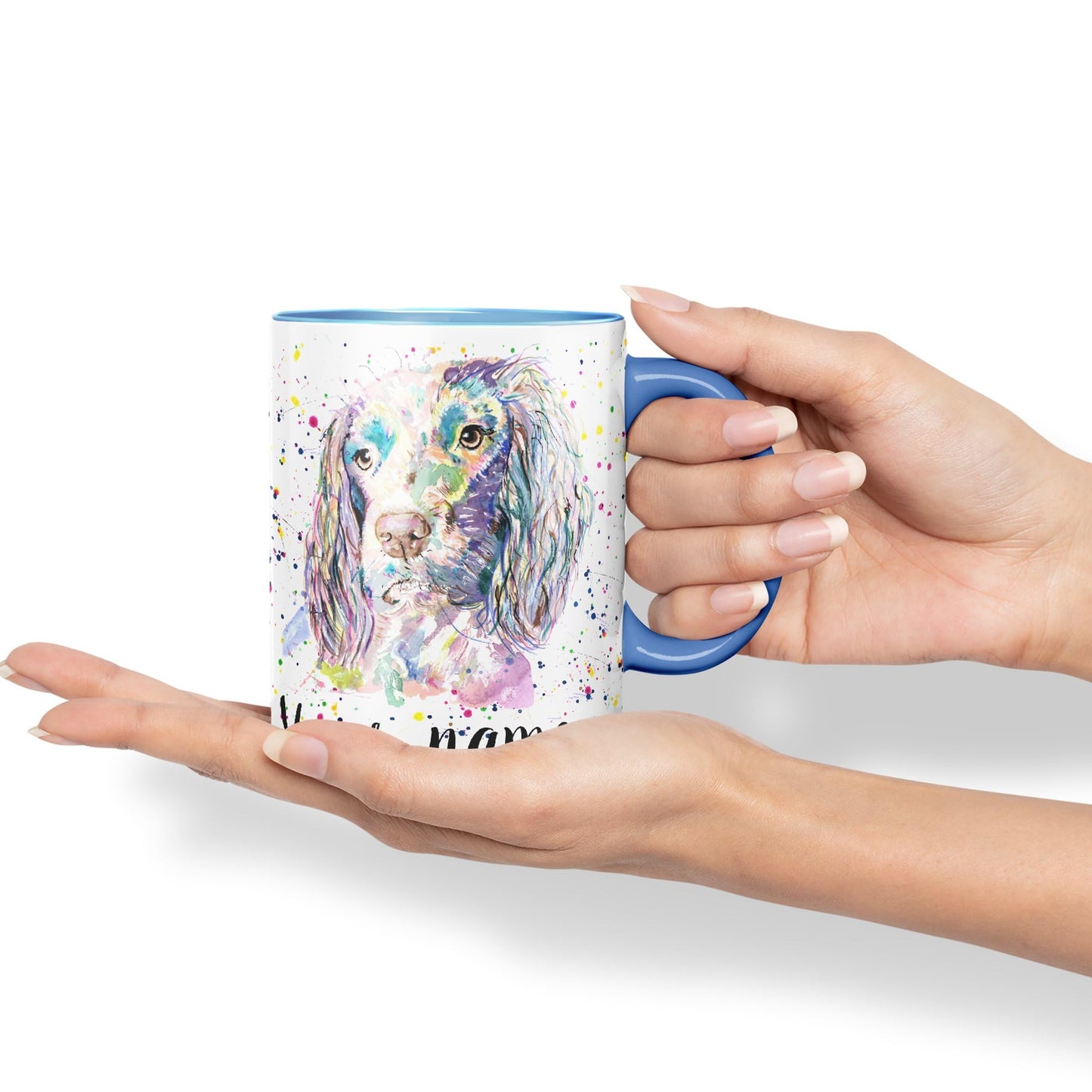 Vixar Personalised with Your Text Spaniel Springer Dog Pet Animals Watercolour Art Coloured Ceramic Mug Cup Gift 330ml 11oz Custom Work Office Tea Coffee (O2)