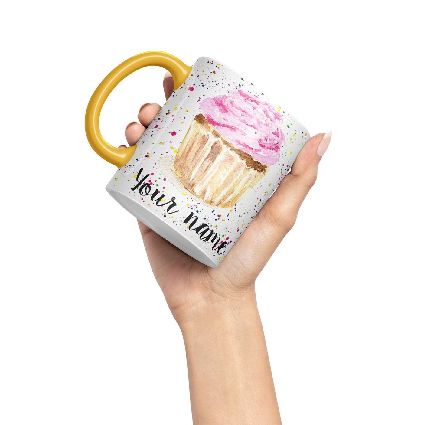 Vixar Personalised with Your Text Cupcake Cake Watercolour Art Coloured Ceramic Mug Cup Gift 330ml 11oz Custom Work Office Tea Coffee