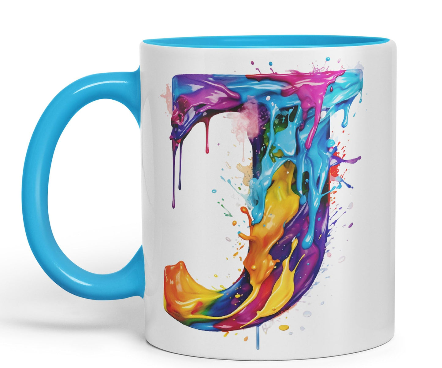 Letter J mug, Alphabet Letter J Monogram watercolour Ceramic Coloured Mug Cup for Tea Coffee Hot brew 330ml 11Oz Gift
