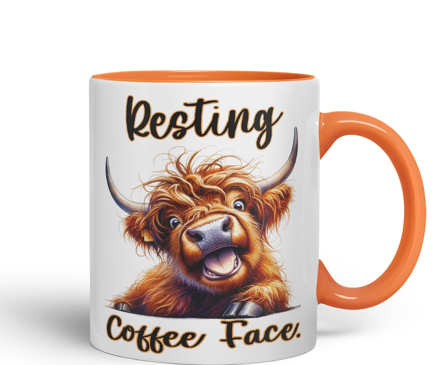 Resting Coffee Face Cow Highland Joke sarkasm Sarcastic Ceramic Coloured Mug Cup for Tea Coffee Hot Brew 330ml 11Oz Gift