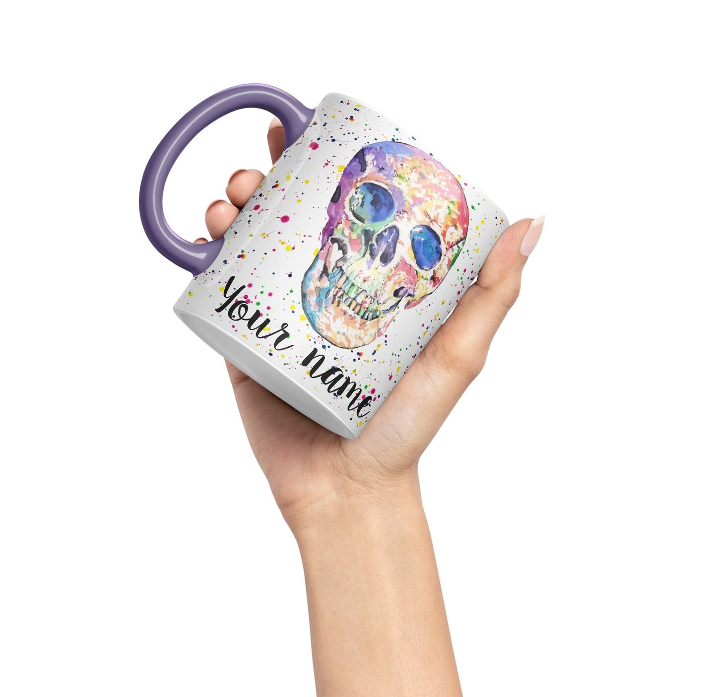 Vixar Personalised with Your Text Skull Front Art Coloured Ceramic Mug Cup Gift 330ml 11oz Custom Work Office Tea Coffee