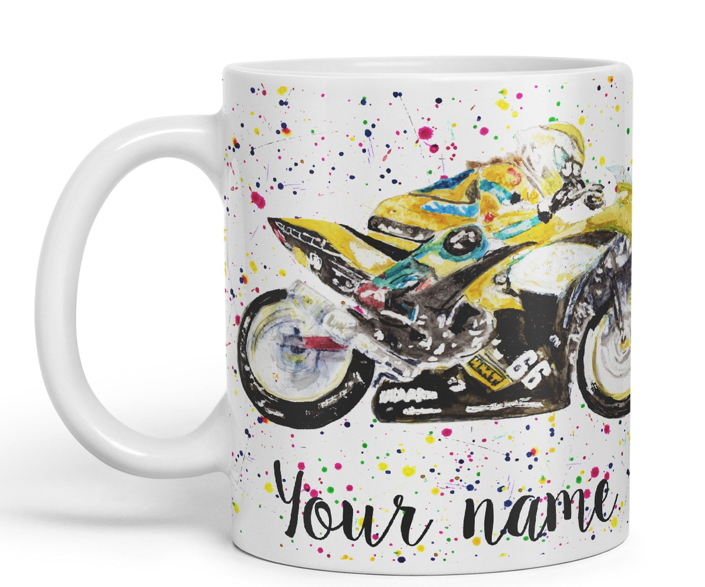 Vixar Personalised with Your Text Motorbike Motocycle Watercolour Art Coloured Ceramic Mug Cup Gift 330ml 11oz Custom Work Office Tea Coffee