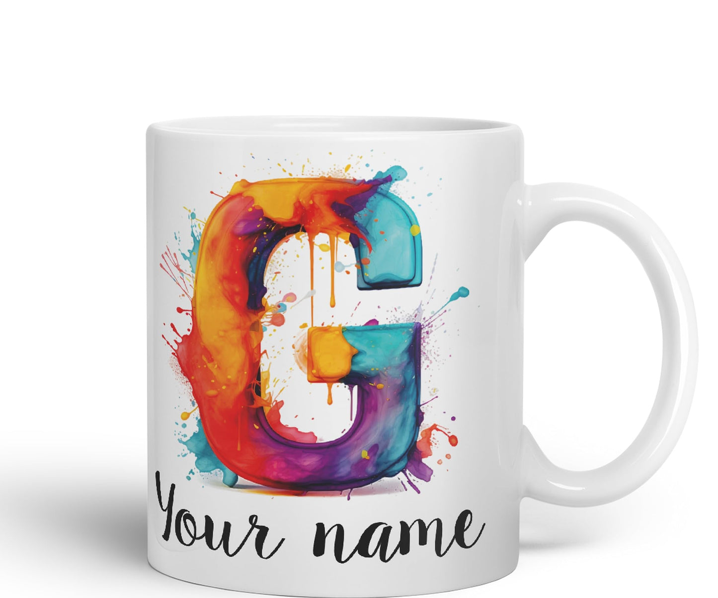 Personalised Letter G mug, Alphabet cusomized custom your Letter G Monogram watercolour Ceramic Coloured Mug Cup for Tea Coffee Hot brew 330ml 11Oz Gift