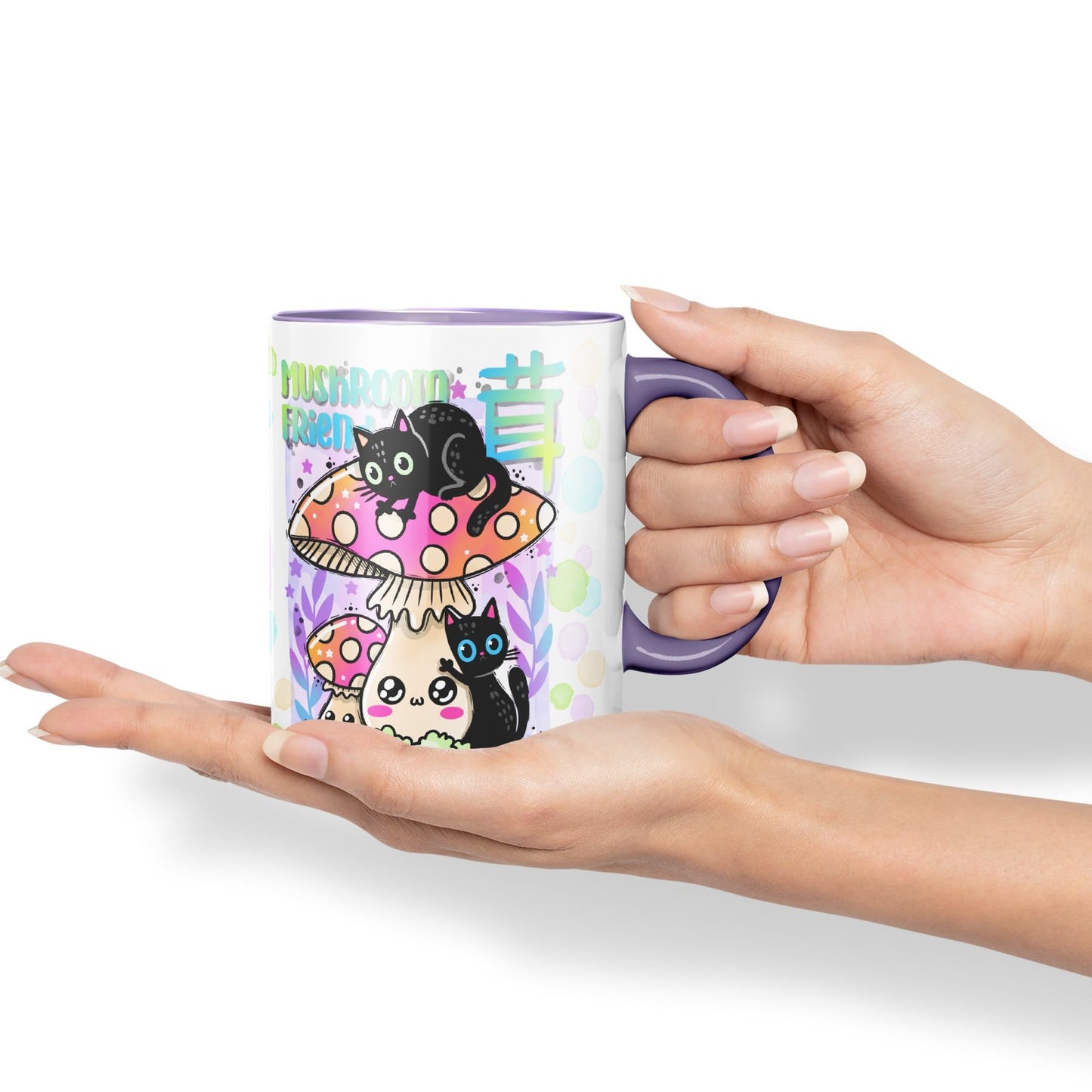 Vixar Mushroom with Cats Cat Friend Coloured Ceramic Mug Cup Gift 330ml 11oz Work Office Tea Coffee Valentines