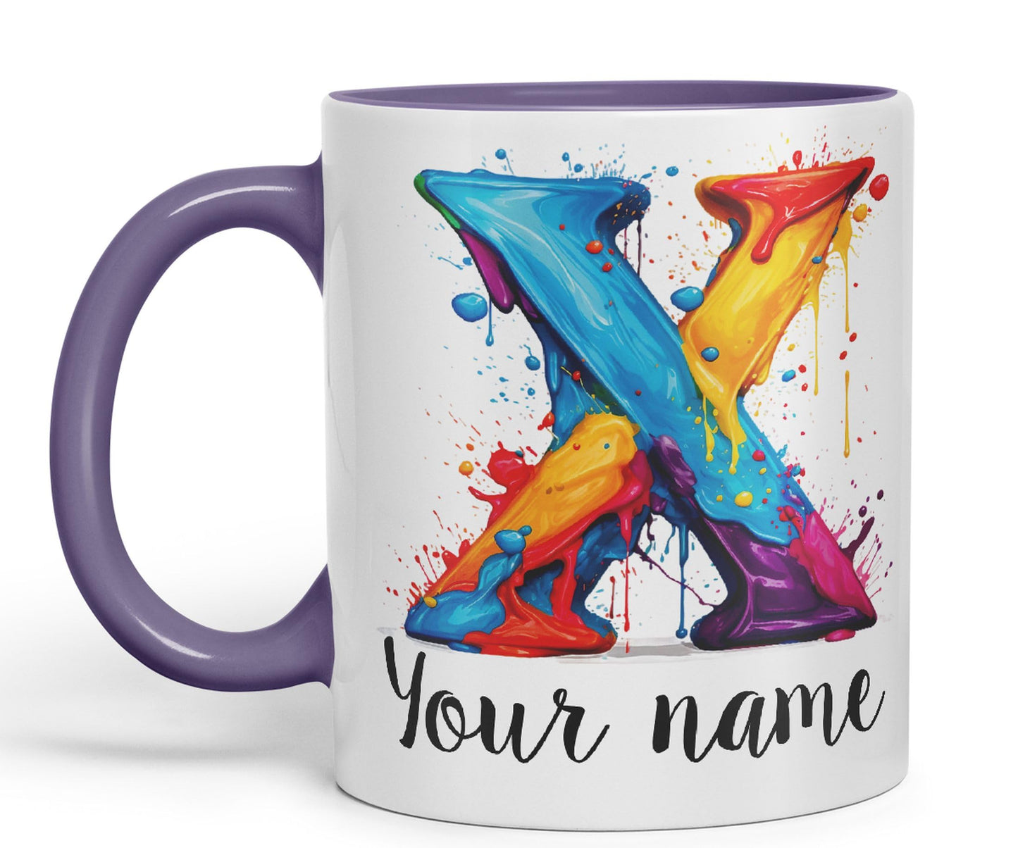 Personalised Letter X mug, Alphabet cusomized custom Letter X Monogram watercolour Ceramic Coloured Mug Cup for Tea Coffee Hot brew 330ml 11Oz Gift