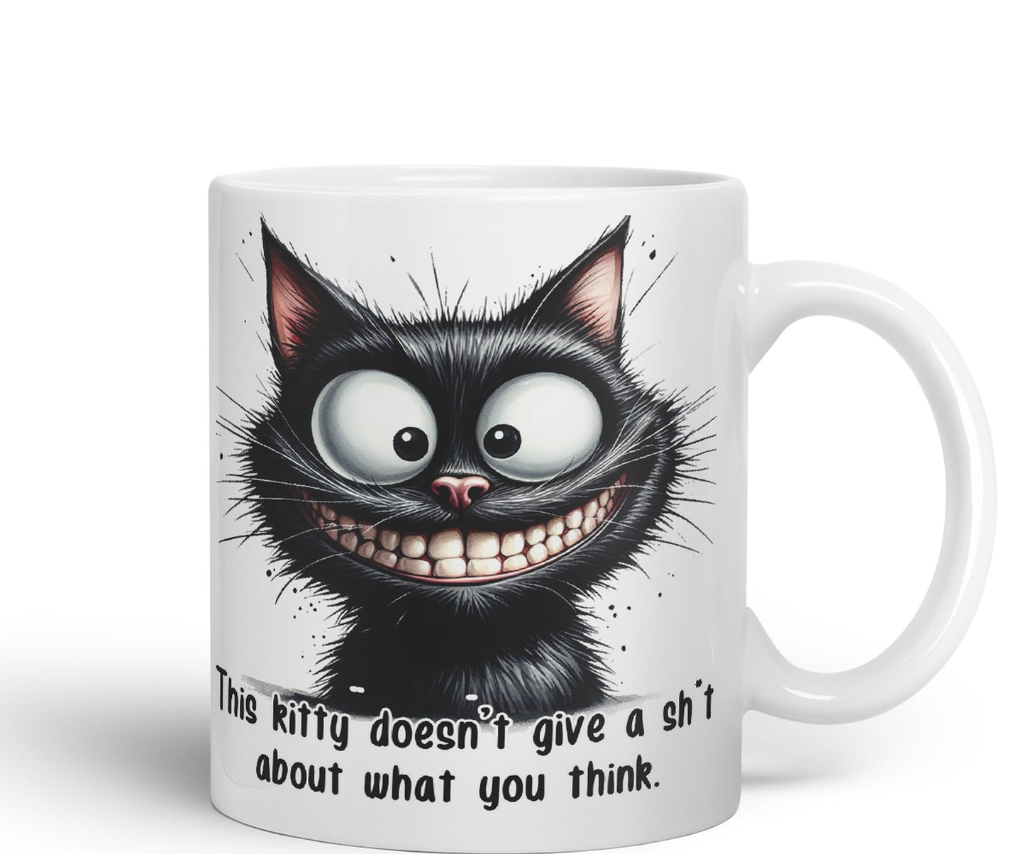 This Kitty Doesn't give a sh.. About What You Think cat Joke sarkasm Sarcastic Ceramic Coloured Mug Cup for Tea Coffee Hot Brew 330ml 11Oz Gift