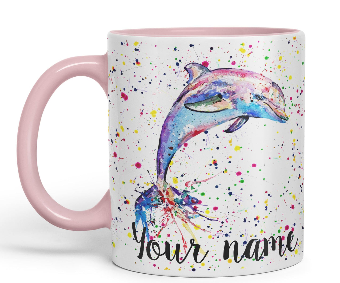 Vixar Personalised with Your Text Dolphin Sea Animal Watercolour Art Coloured Ceramic Mug Cup Gift 330ml 11oz Custom Work Office Tea Coffee