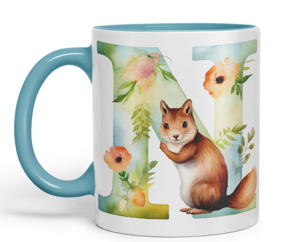 Letter N mug, Animals Alphabet Letter N Monogram animal for kids Ceramic Coloured Mug Cup for Tea Coffee Hot brew 330ml 11Oz Gift