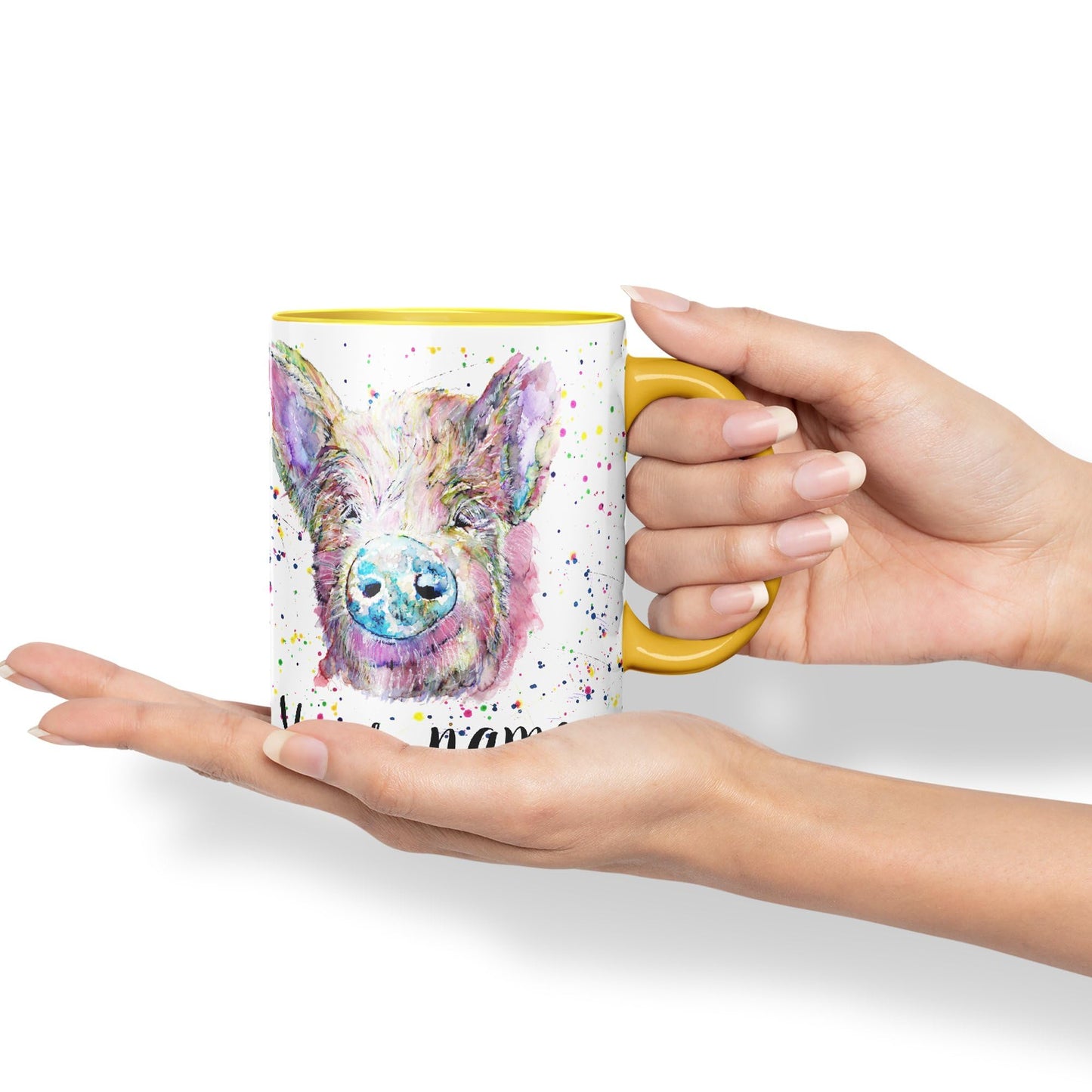 Vixar Personalised with Your Text Pig hog Pork Farm Animal Watercolour Art Coloured Ceramic Mug Cup Gift 330ml 11oz Custom Work Office Tea Coffee (O2)