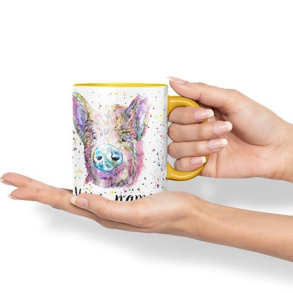 Vixar Personalised with Your Text Pig hog Pork Farm Animal Watercolour Art Coloured Ceramic Mug Cup Gift 330ml 11oz Custom Work Office Tea Coffee (O2)