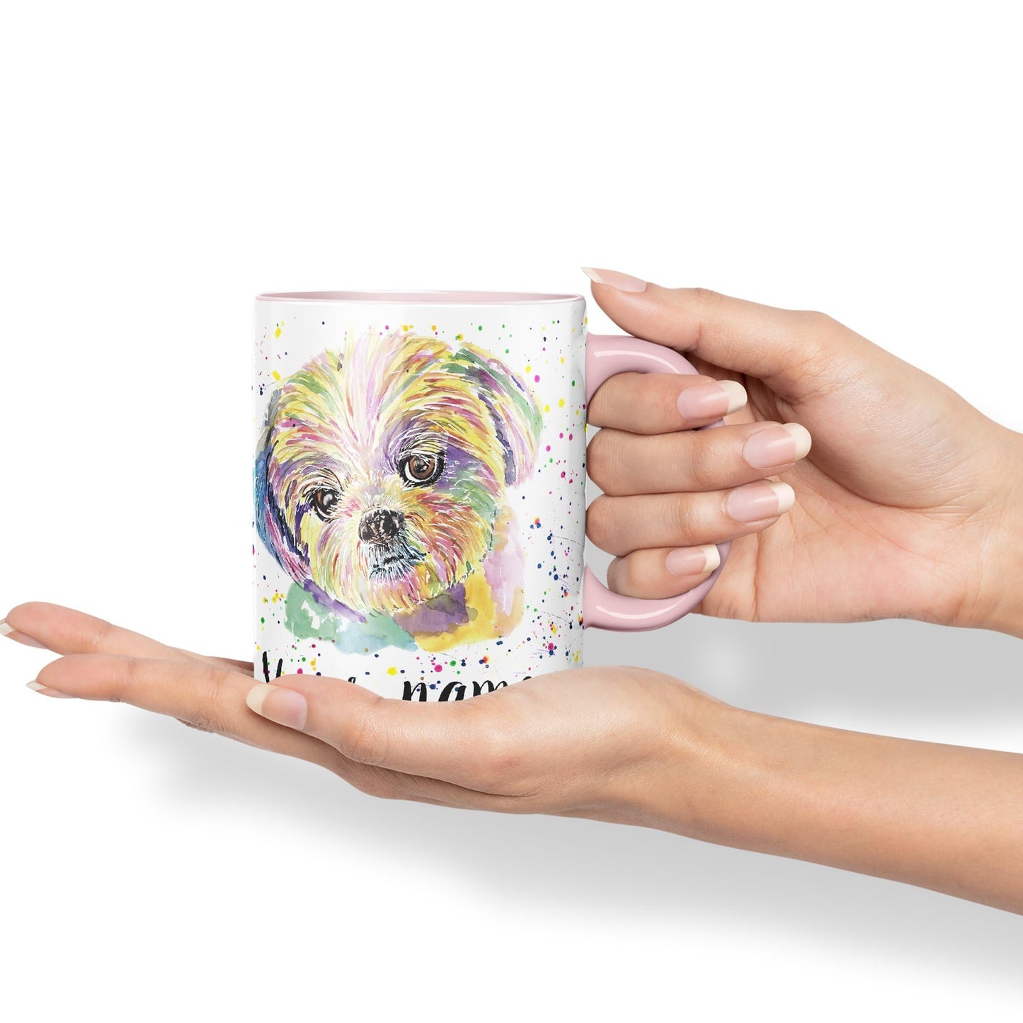 Vixar Personalised with Your Text Shih Tzu Dog Pet Animal Watercolour Art Coloured Ceramic Mug Cup Gift 330ml 11oz Custom Work Office Tea Coffee (O1)