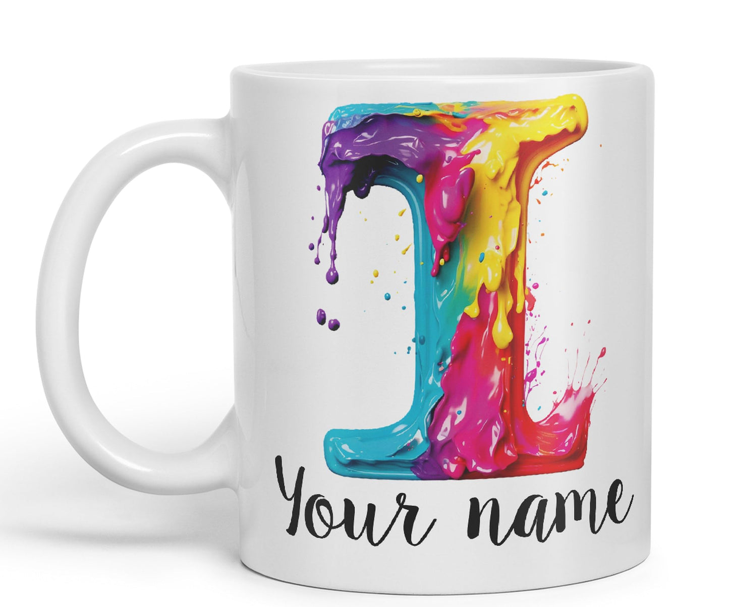 Personalised Letter I mug, Alphabet cusomized custom Letter I Monogram watercolour Ceramic Coloured Mug Cup for Tea Coffee Hot brew 330ml 11Oz Gift