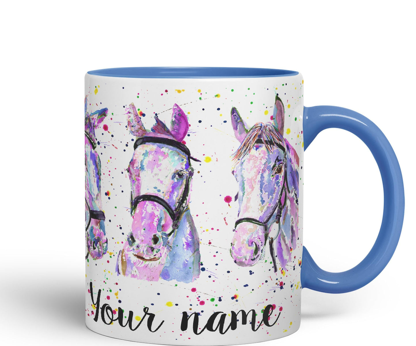 Vixar Personalised with Your Horses Horse Farm Animals Watercolour Art Coloured Mug Cup Gift Birthday Custom Work Office Tea Coffee