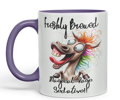 Fresh Brewed, Magical-Rage Sedalive!! Horse Joke sarkasm Sarcastic Ceramic Coloured Mug Cup for Tea Coffee Hot Brew 330ml 11Oz Gift