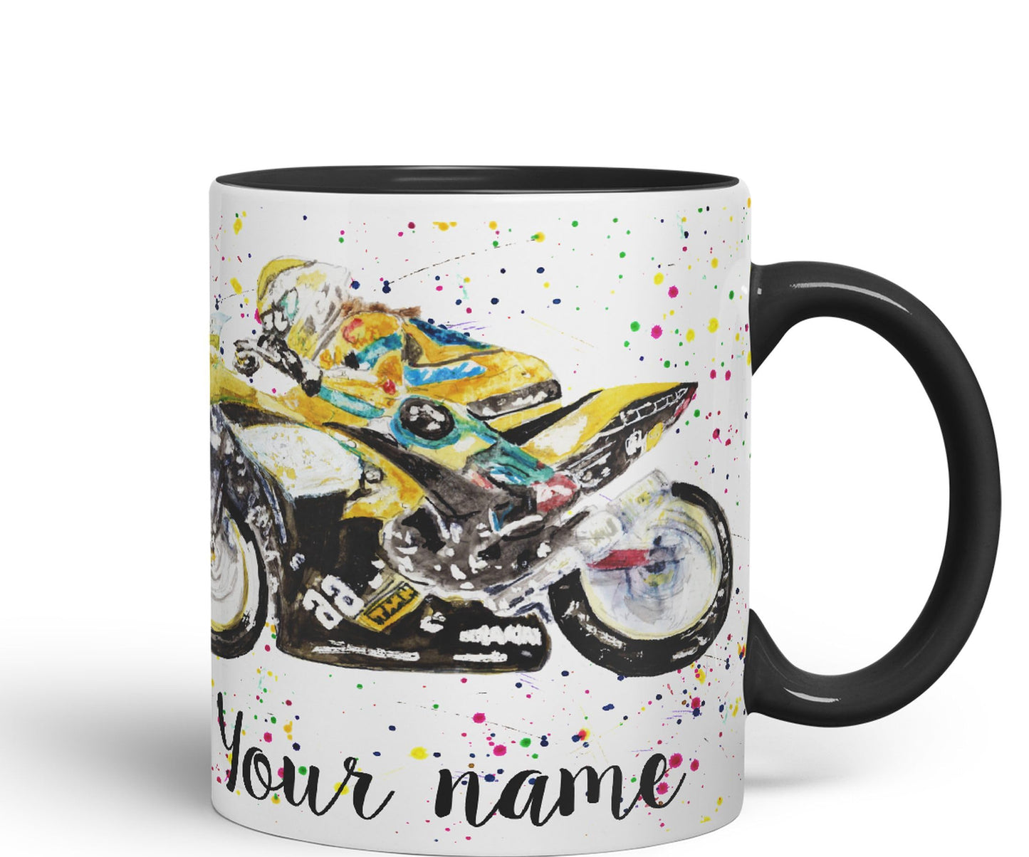 Vixar Personalised with Your Text Motorbike Motocycle Watercolour Art Coloured Ceramic Mug Cup Gift 330ml 11oz Custom Work Office Tea Coffee