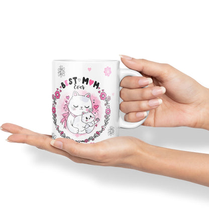 Vixar Best Mum Ever Cat with Kitten Ceramic Coloured Mug Cup Gift Tea Coffee Christmas Office Home