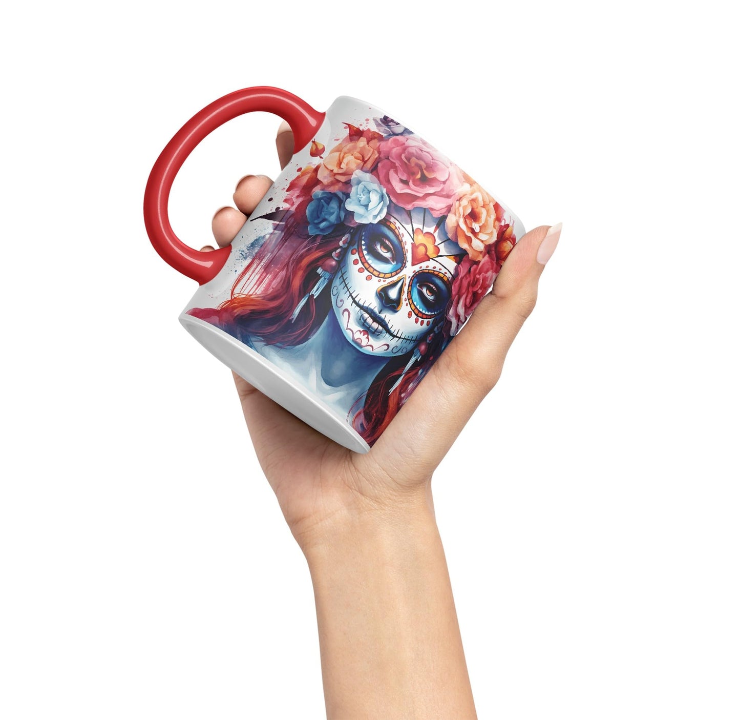 Sugar Skull and Roses Ceramic Coloured Mug Cup for Tea Coffee Hot Brew 330ml 11Oz Gift sk1