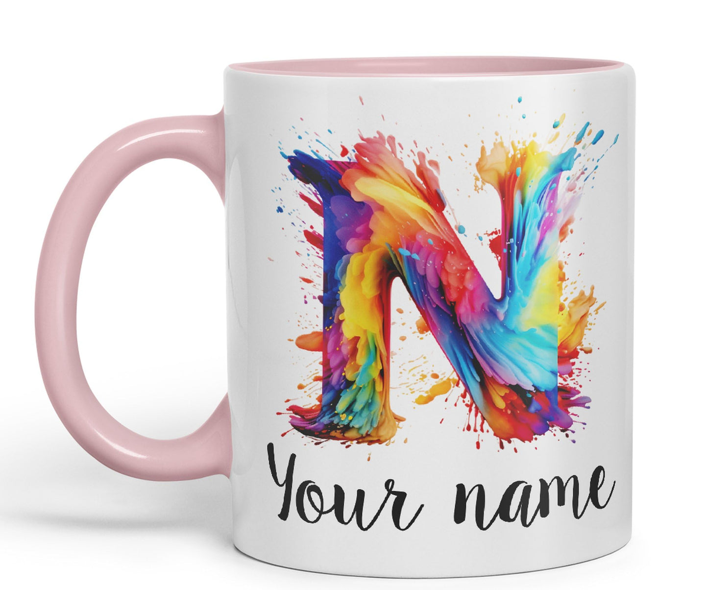 Personalised Letter N mug, Alphabet cusomized custom Letter N Monogram watercolour Ceramic Coloured Mug Cup for Tea Coffee Hot brew 330ml 11Oz Gift