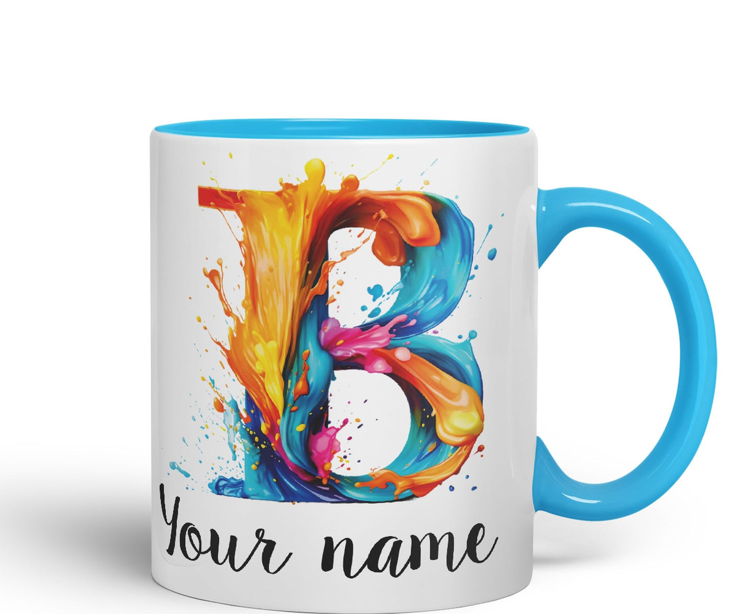 Personalised Letter B mug, Alphabet cusomized custom your Letter B Monogram watercolour Ceramic Coloured Mug Cup for Tea Coffee Hot brew 330ml 11Oz Gift