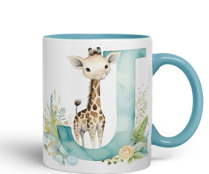 Letter J mug, Animals Alphabet Letter J Monogram animal for kids Ceramic Coloured Mug Cup for Tea Coffee Hot brew 330ml 11Oz Gift