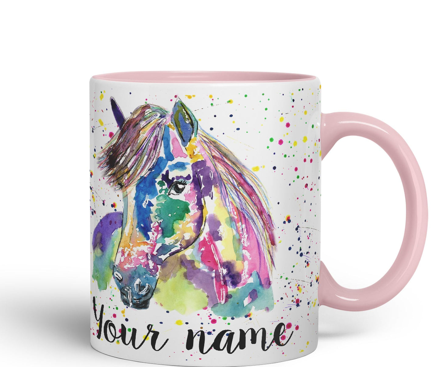 Vixar Personalised with Your Text Pony Small Horse Farm Animals Watercolour Art Coloured Ceramic Mug Cup Gift 330ml 11oz Custom Work Office Tea Coffee (O1)