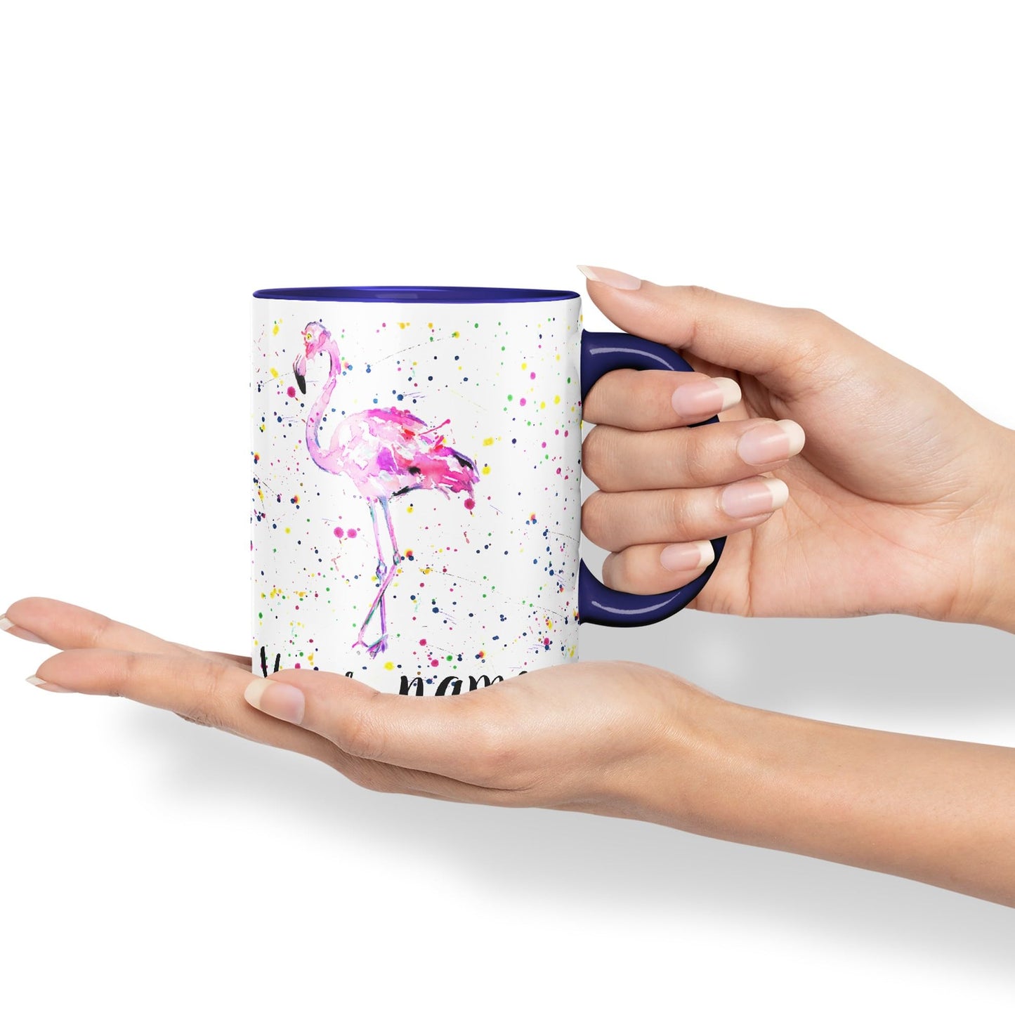 Vixar Personalised with Your Text Flamingo Bird Animals Watercolour Art Coloured Ceramic Mug Cup Gift 330ml 11oz Custom Work Office Tea Coffee