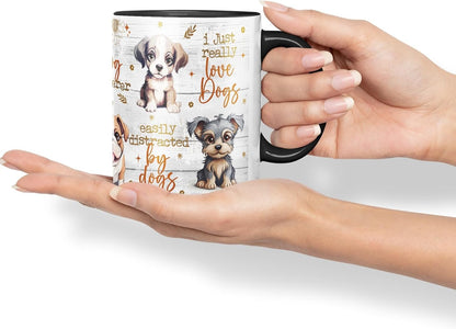 Vixar Dog Whisperer Mug – Easily Distracted by Dogs Coloured Ceramic Mug Cup Gift, 11oz (Black)