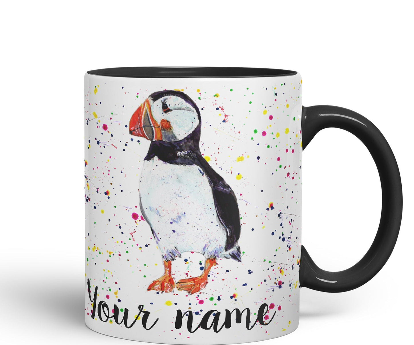 Vixar Personalised with Your Text Puffin Bird Animals Watercolour Art Coloured Ceramic Mug Cup Gift 330ml 11oz Custom Work Office Tea Coffee (O2)