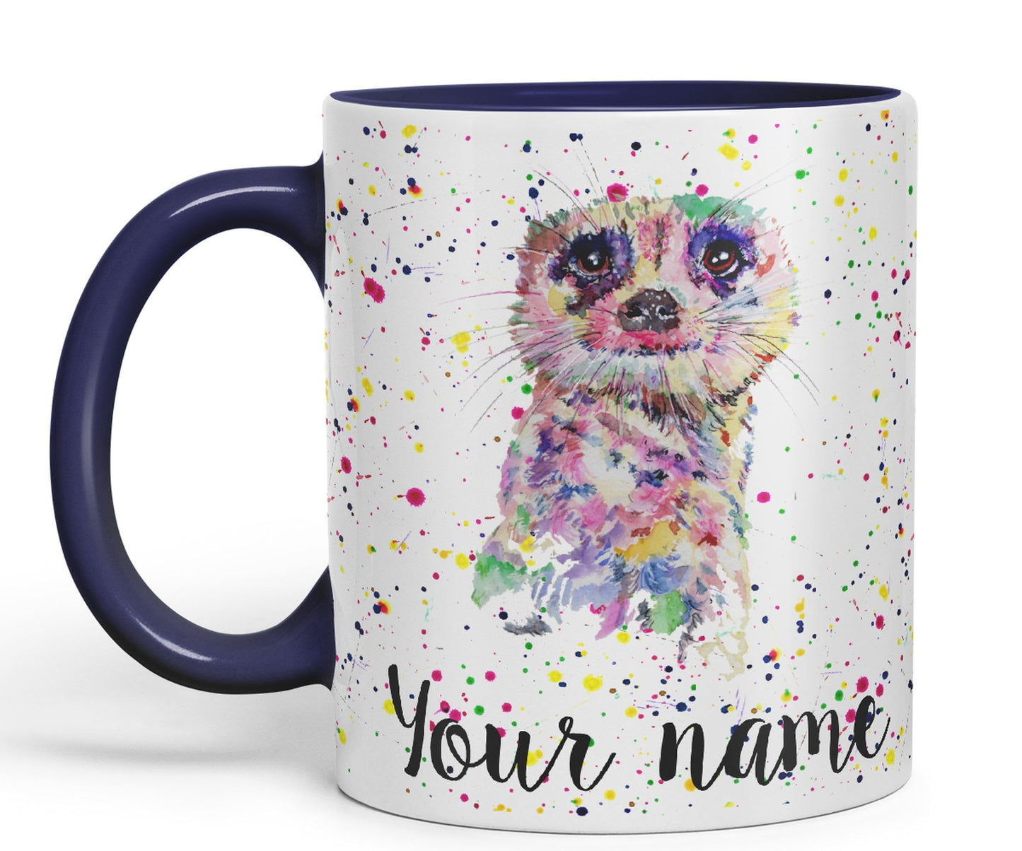 Vixar Personalised with Your Text Meerkat Dessert Wildlife Animals Watercolour Art Coloured Ceramic Mug Cup Gift 330ml 11oz Custom Work Office Tea Coffee