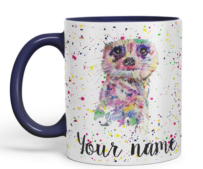 Vixar Personalised with Your Text Meerkat Dessert Wildlife Animals Watercolour Art Coloured Ceramic Mug Cup Gift 330ml 11oz Custom Work Office Tea Coffee