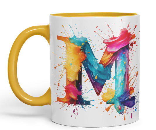 Letter M mug, Alphabet Letter M Monogram watercolour Ceramic Coloured Mug Cup for Tea Coffee Hot brew 330ml 11Oz Gift