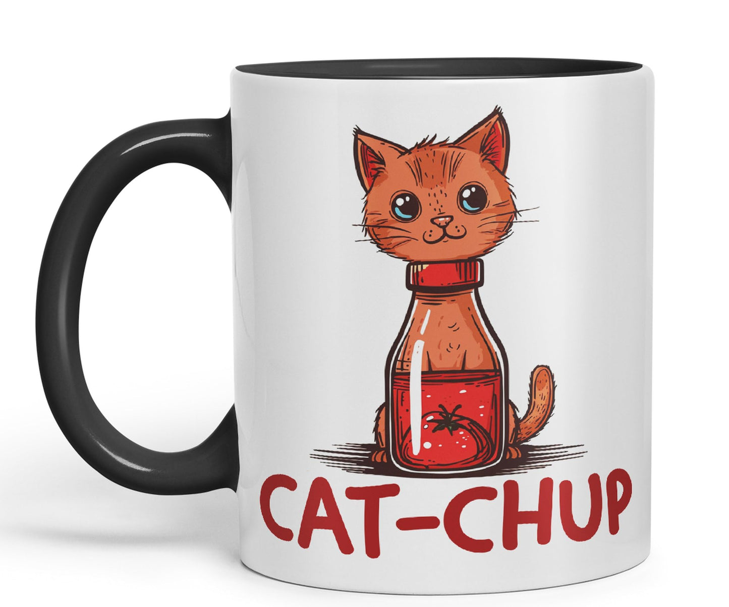 Cat-Chup, Cat Kitten Joke sarkasm Sarcastic Ceramic Coloured Mug Cup for Tea Coffee Hot Brew 330ml 11Oz Gift