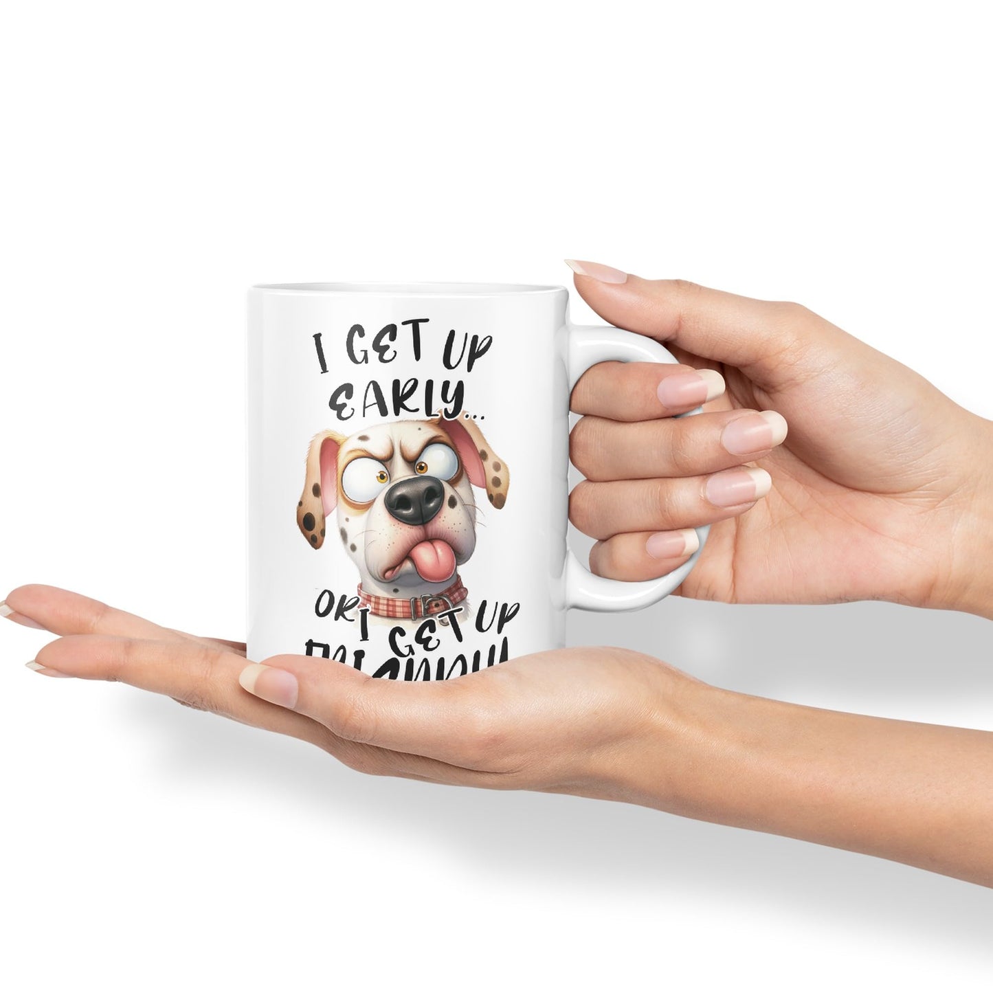 I get up Early, or I get up Friendly,Dog Joke sarkasm Sarcastic Ceramic Coloured Mug Cup for Tea Coffee Hot Brew 330ml 11Oz Gift