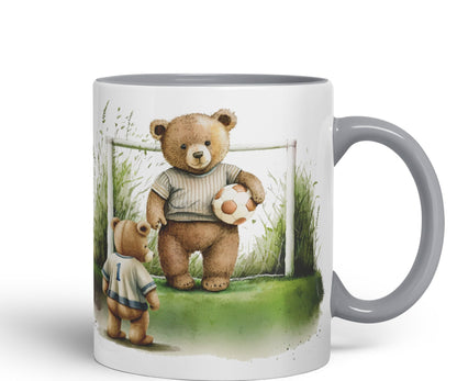 Vixar Teddy Bear Football Father and Son Ceramic Mug Coloured Mug Cup Gift Birthday Work Office Tea Coffee