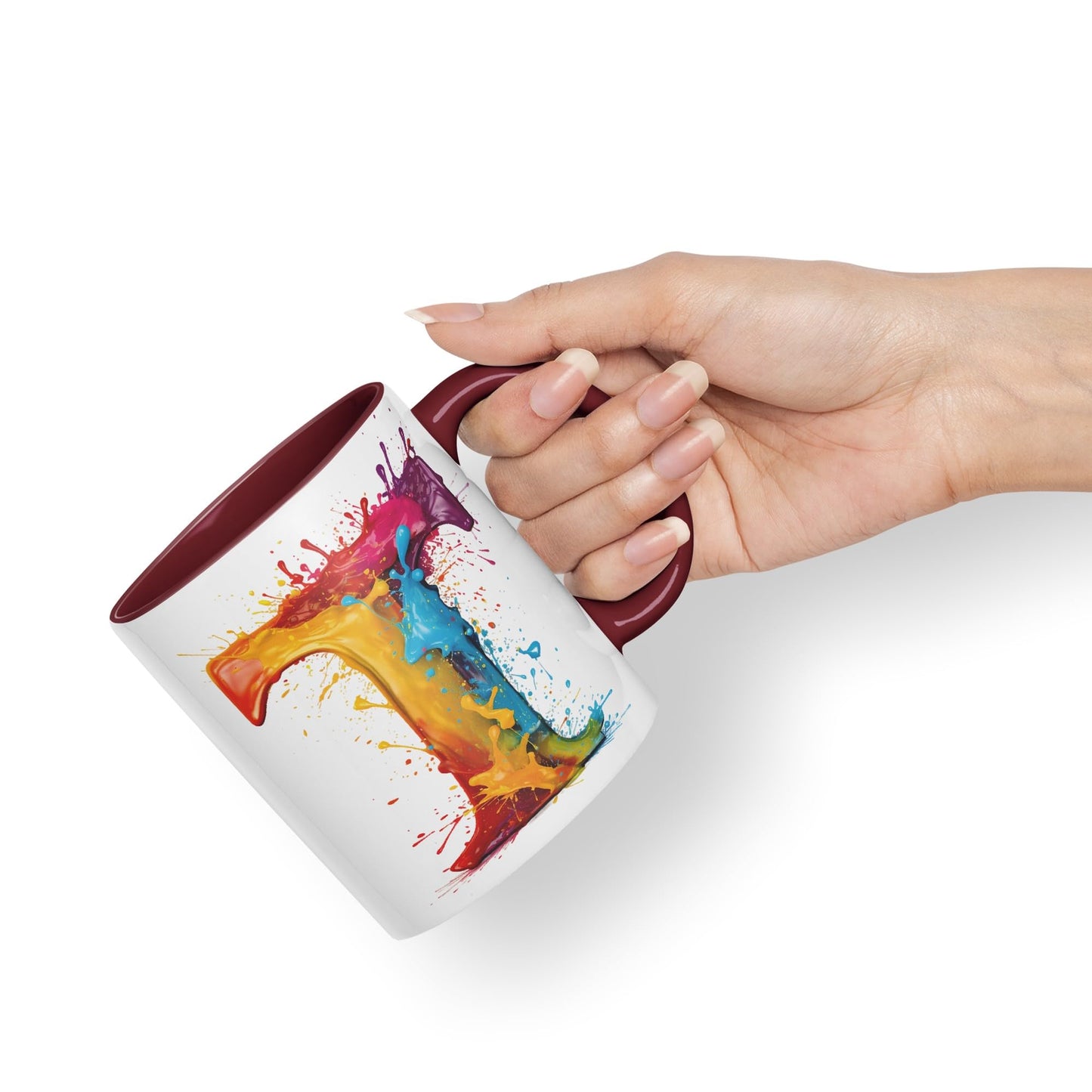 Letter T mug, Alphabet Letter T Monogram watercolour Ceramic Coloured Mug Cup for Tea Coffee Hot brew 330ml 11Oz Gift
