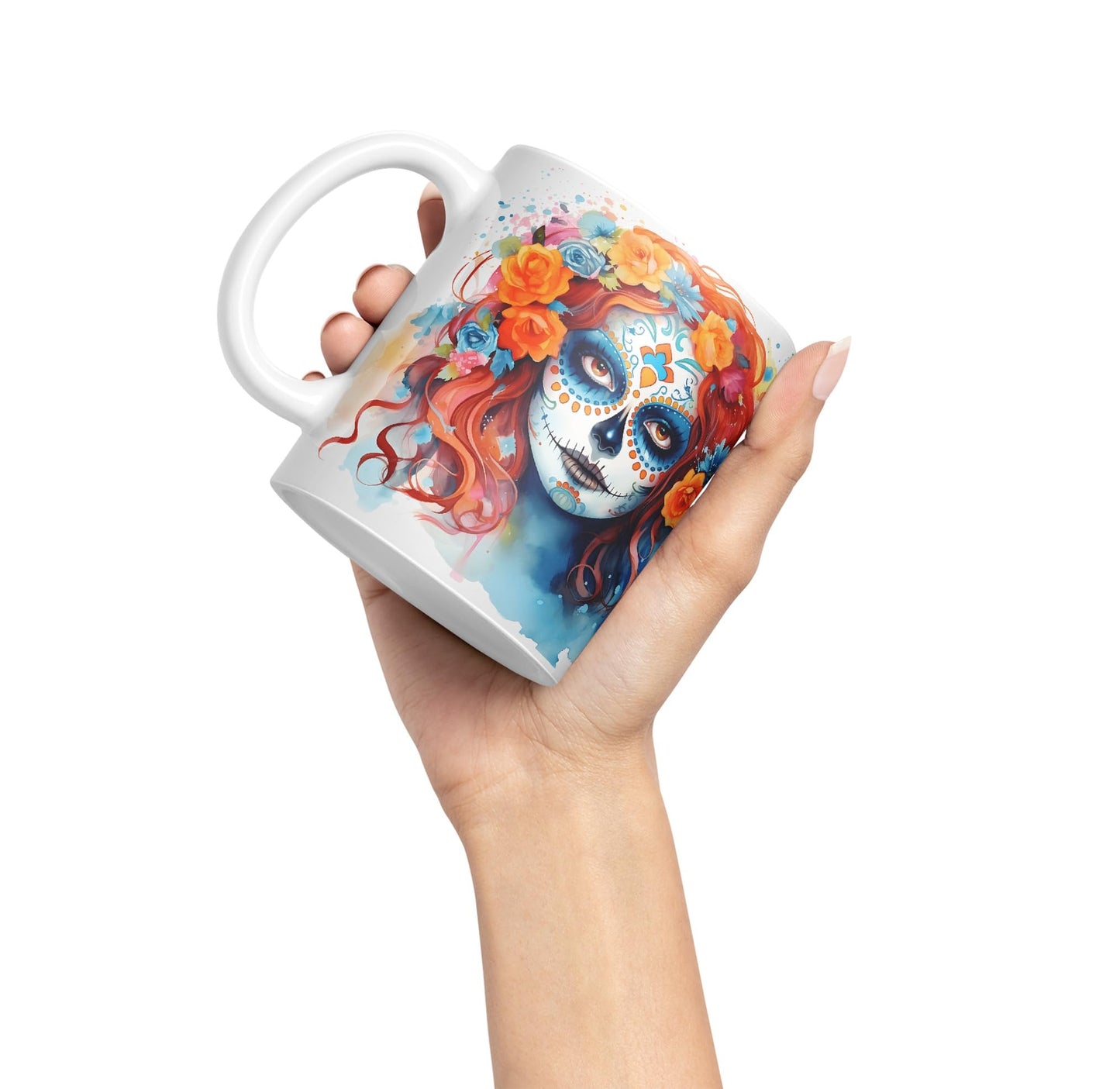 Sugar Skull and Roses Ceramic Coloured Mug Cup for Tea Coffee Hot Brew 330ml 11Oz Gift sk12