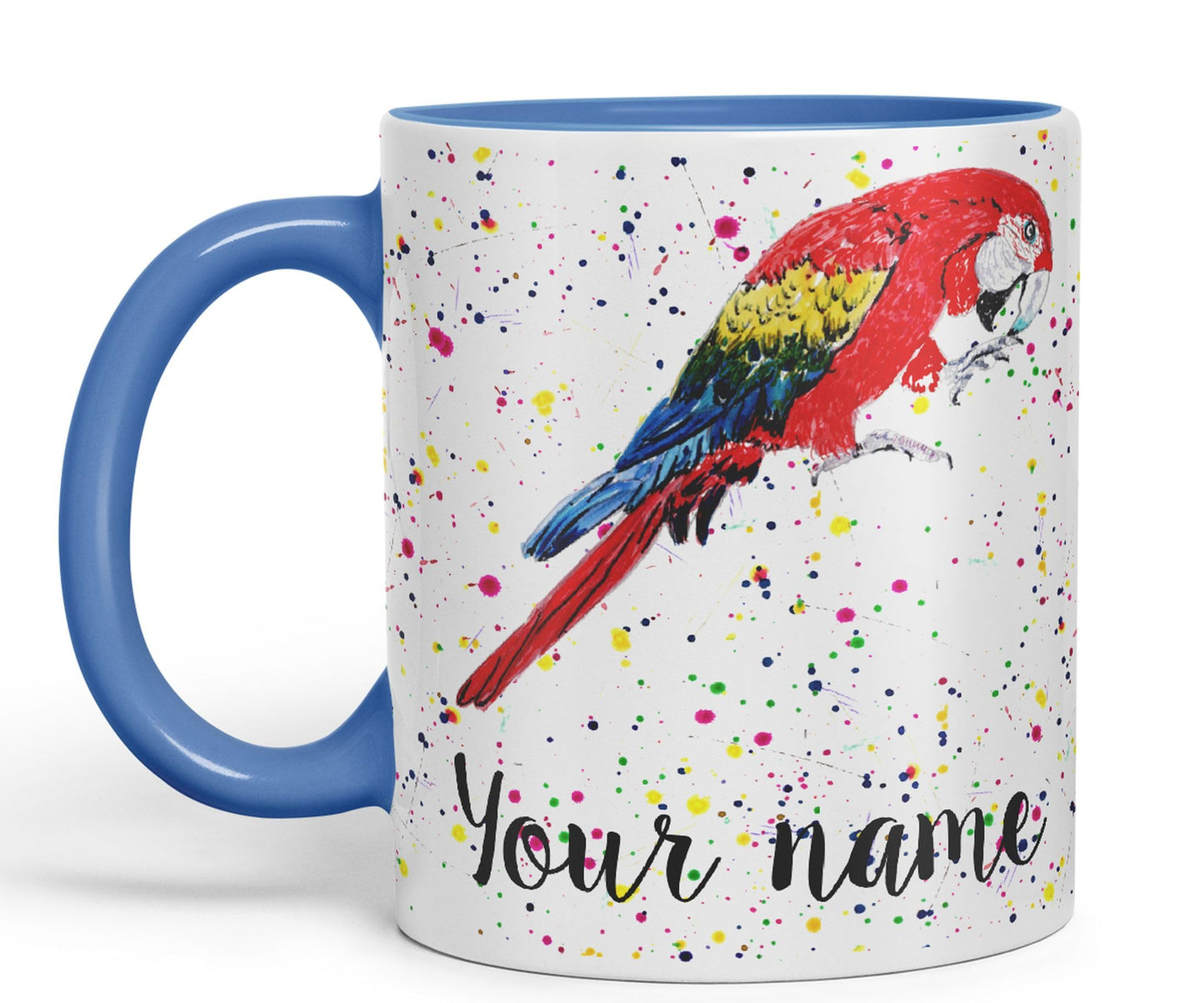 Personalised mug with Your Text name Macaw Parrot Bird animals Watercolour Art Coloured Ceramic Mug Cup Gift 330ml 11oz Custom Work Office Tea Coffee