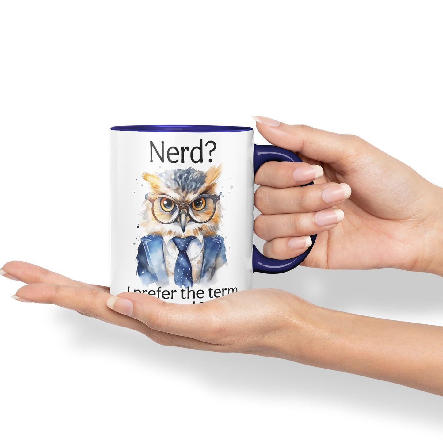 Nerd? I Prefer The Term Intellectual Badass Owl Joke sarkasm Sarcastic Ceramic Coloured Mug Cup for Tea Coffee Hot Brew 330ml 11Oz Gift