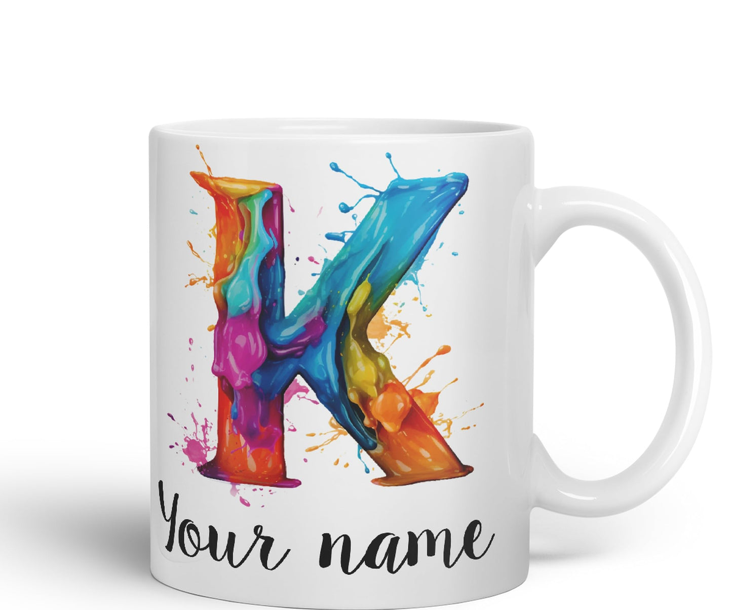 Personalised Letter K mug, Alphabet cusomized custom Letter K Monogram watercolour Ceramic Coloured Mug Cup for Tea Coffee Hot brew 330ml 11Oz Gift