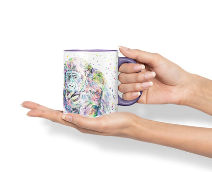 Vixar Gorilla Ape Monkey Animals Watercolour Art Coloured Mug Cup Gift Birthday Work Office Tea Coffee