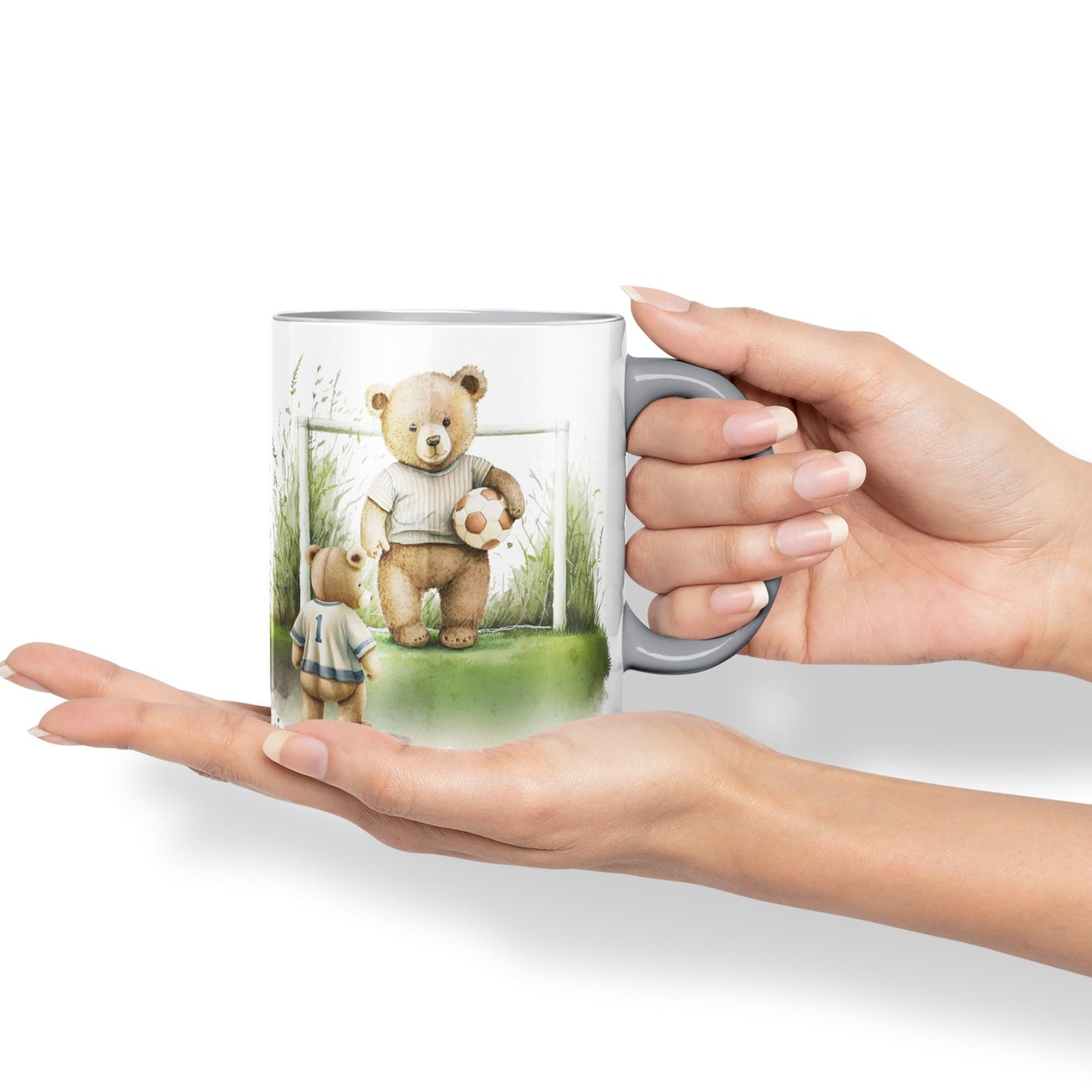 Vixar Teddy Bear Football Father and Son Ceramic Mug Coloured Mug Cup Gift Birthday Work Office Tea Coffee