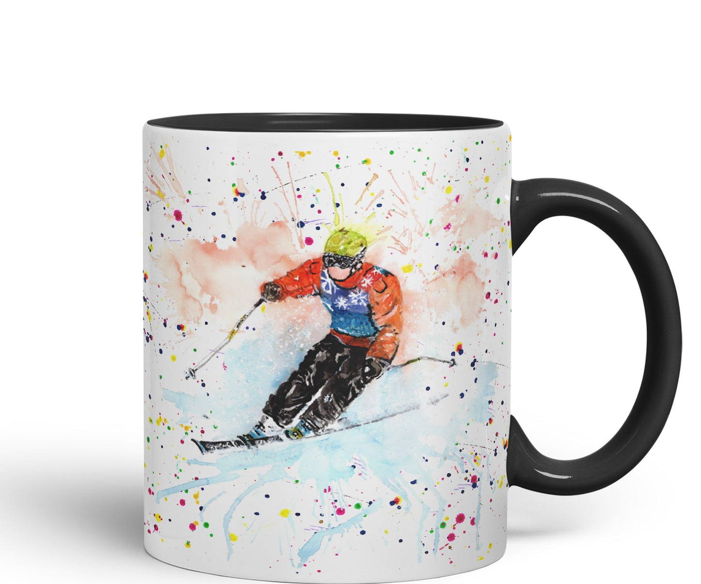 Skiing Ski winter sport watercolour Ceramic Coloured Mug Cup for Tea Coffee Hot brew 330ml 11Oz Gift