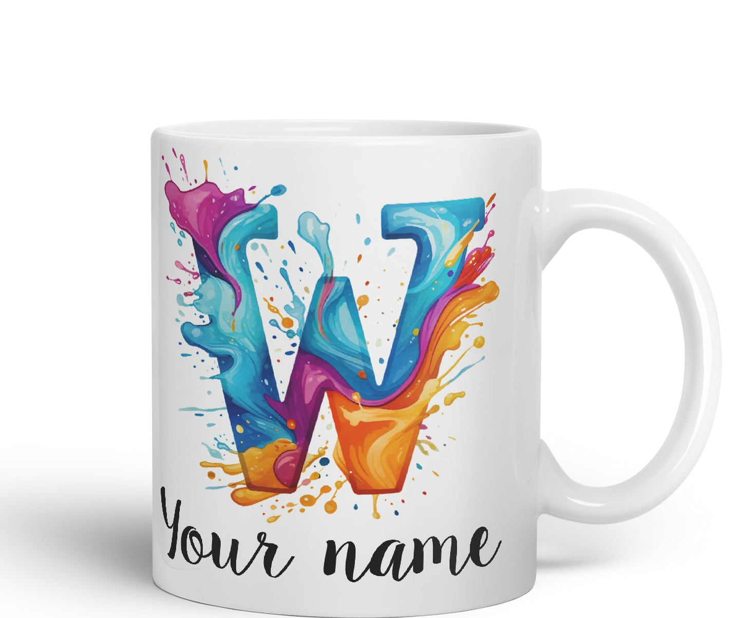 Personalised Letter W mug, Alphabet cusomized custom Letter W Monogram watercolour Ceramic Coloured Mug Cup for Tea Coffee Hot brew 330ml 11Oz Gift