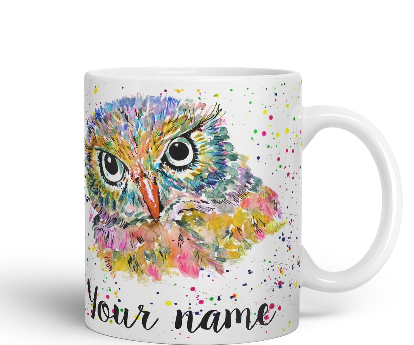 Vixar Personalised with Your Text Owl Bird Watercolour Art Coloured Ceramic Mug Cup Gift 330ml 11oz Custom Work Office Tea Coffee (O1)