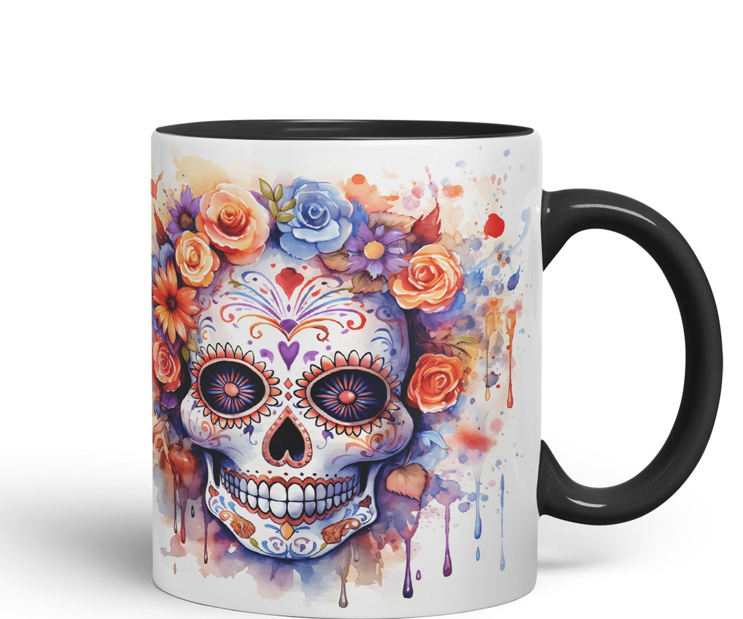 Sugar Skull and Roses Ceramic Coloured Mug Cup for Tea Coffee Hot Brew 330ml 11Oz Gift sk5