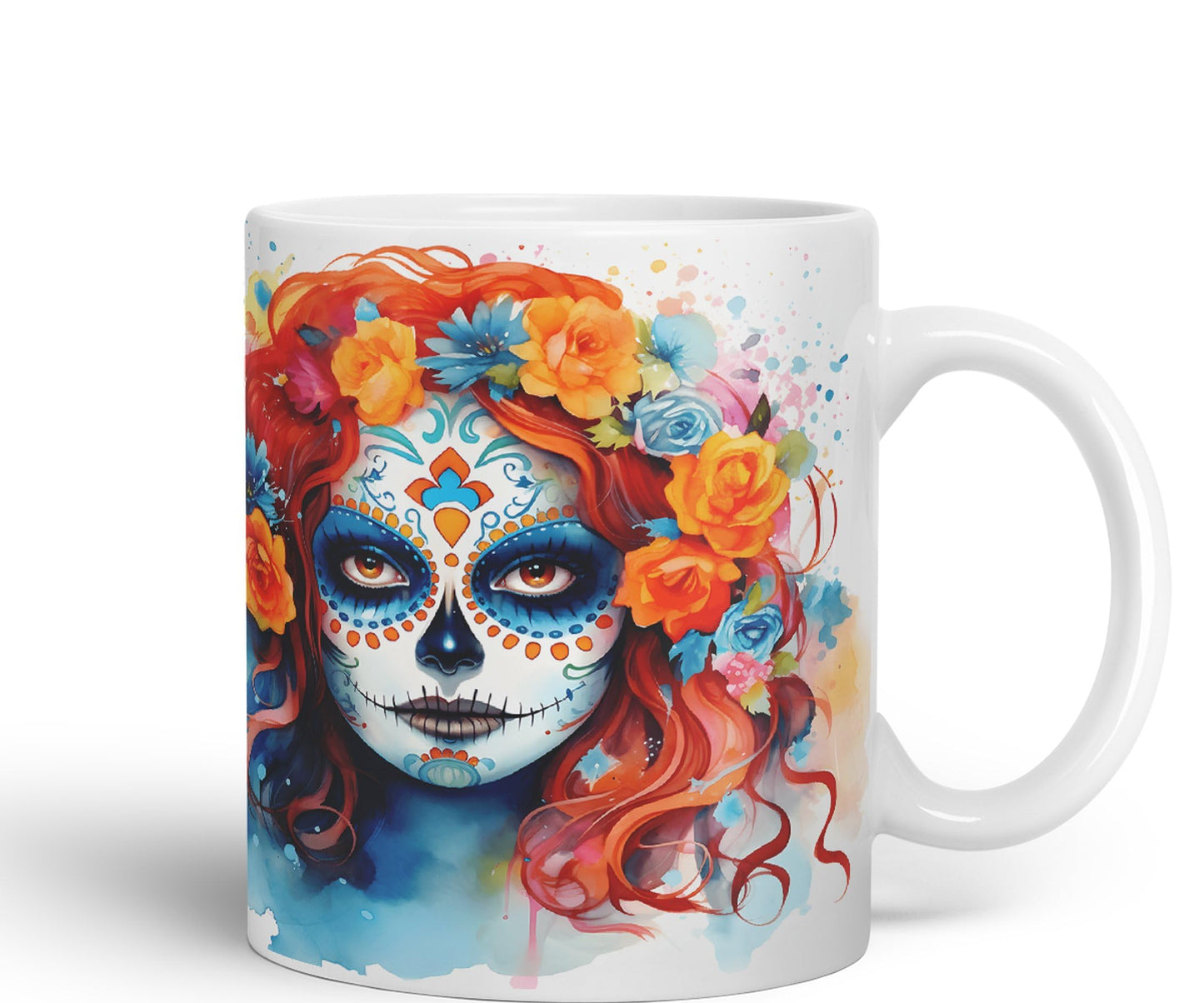 Sugar Skull and Roses Ceramic Coloured Mug Cup for Tea Coffee Hot Brew 330ml 11Oz Gift sk12