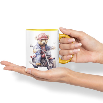 Vixar Teddy Bear Biker Motorbike Ceramic Mug Coloured Mug Cup Gift Birthday Work Office Tea Coffee